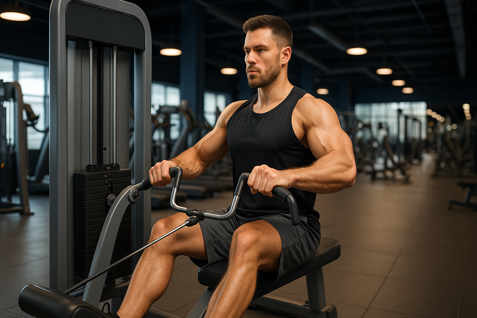 Why is the seated row machine effective for back exercises?