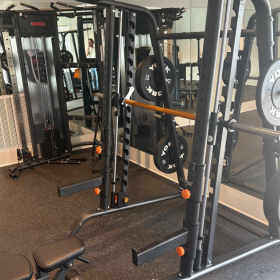 USED HUDSON STEEL SMITH MACHINE HALF RACK COMBO