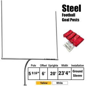 Jaypro Sports Football Goal Posts - 5-9/16 in. Pole | 6 ft. Offset | 20 ft. Uprights | 23 ft.-4 in. Wide [HS] | Semi-Perm - Steel
