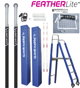 Jaypro Sports FeatherLite Volleyball System Deluxe Package with Custom Graphics (3-1/2 in. Floor Sleeve) - NFHS, NCAA, USVBA Compliant