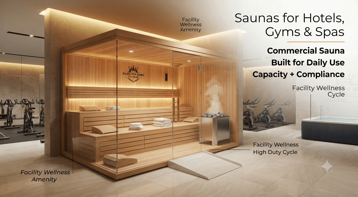 “Commercial Sauna” “Hotels” “Gyms” “Spas” “Built for Daily Use” “Capacity + Compliance” “Commercial Sauna” “Hotels” “Gyms” “Spas” “Built for Daily Use” “Capacity + Compliance”