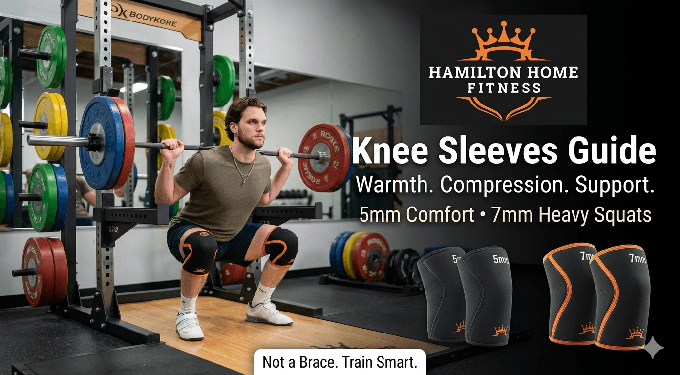 “Knee Sleeves Guide” “Warmth. Compression. Support.” “5mm Comfort • 7mm Heavy Squats” Optional small supporting text: “Not a Brace. Train Smart.” “Knee Sleeves Guide” “Warmth. Compression. Support.” “5mm Comfort • 7mm Heavy Squats” Optional small supporting text: “Not a Brace. Train Smart.”