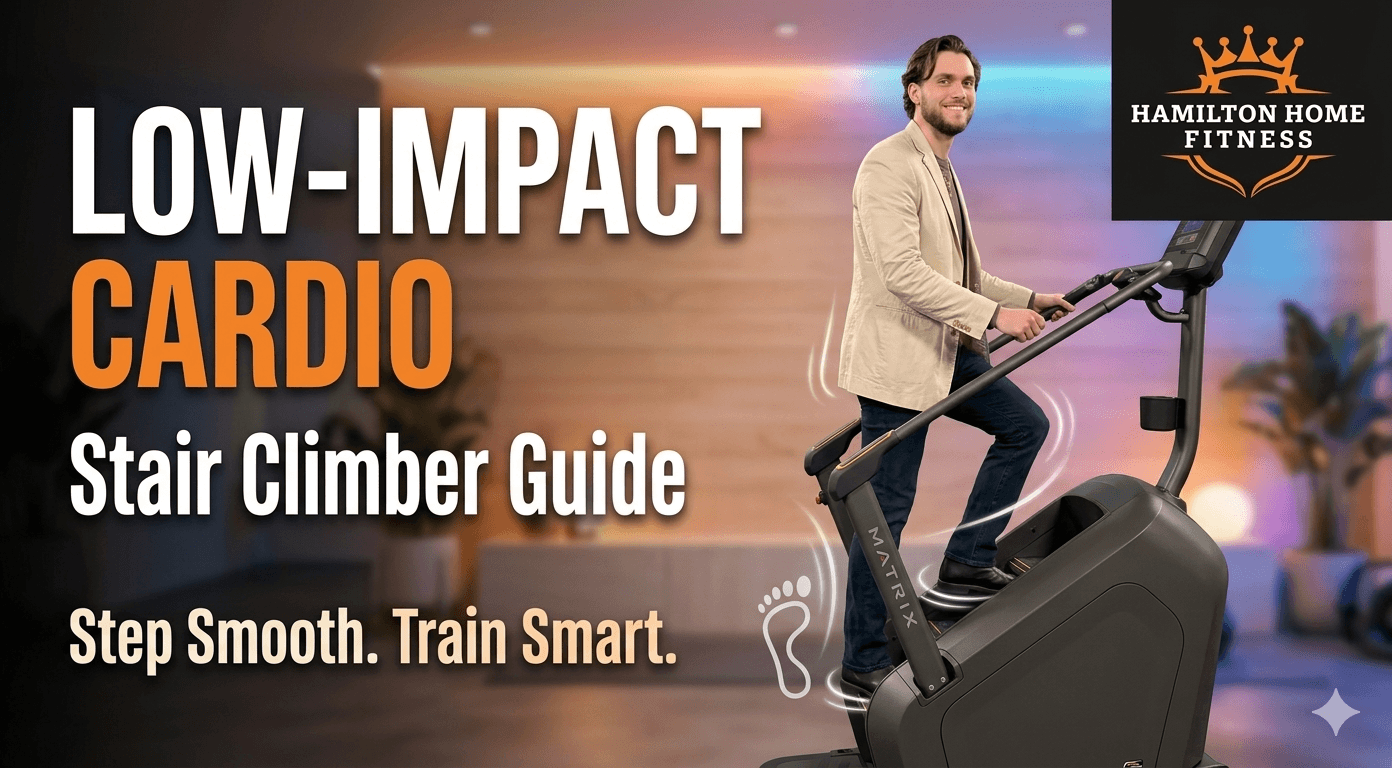 “LOW-IMPACT CARDIO” “Stair Climber Guide” “Step Smooth. Train Smart.”
