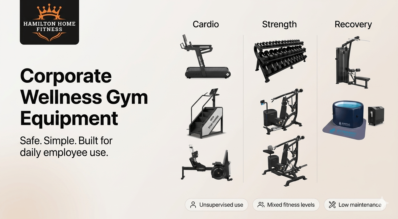 A practical equipment planning guide for corporate wellness gyms. Choose the right mix of cardio, strength, and recovery gear for employee use, safety, and ROI. A practical equipment planning guide for corporate wellness gyms. Choose the right mix of cardio, strength, and recovery gear for employee use, safety, and ROI.