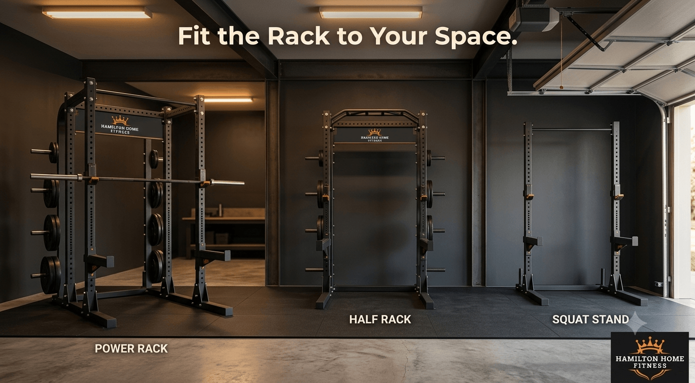Compare power racks, half racks, and squat stands across footprint, safety, attachments, and price to pick the right strength station for your gym.