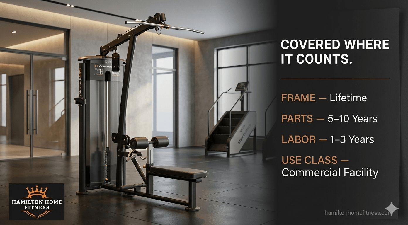 Understand the real differences between commercial and residential gym equipment — duty cycle, steel gauge, warranty, liability, lifespan, and total cost of ownership.