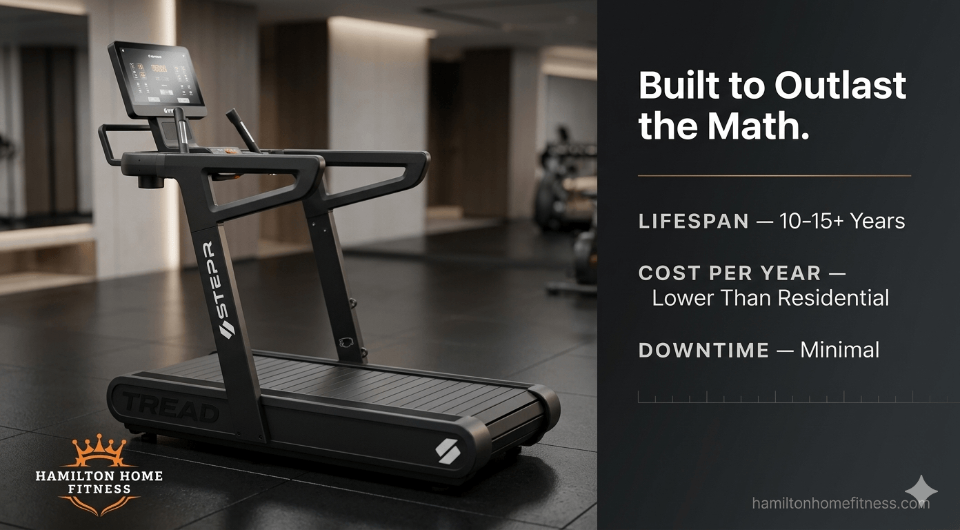 Understand the real differences between commercial and residential gym equipment — duty cycle, steel gauge, warranty, liability, lifespan, and total cost of ownership.