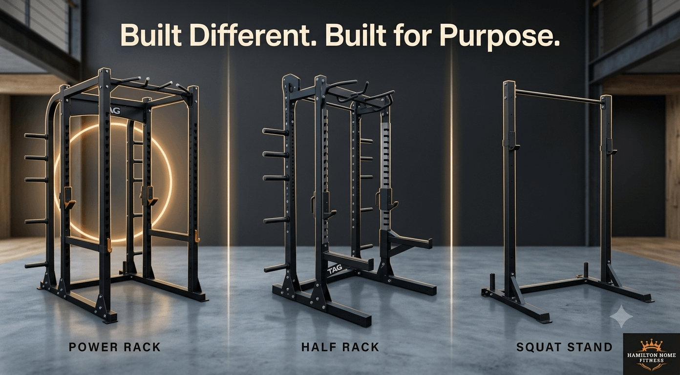 Compare power racks, half racks, and squat stands across footprint, safety, attachments, and price to pick the right strength station for your gym.