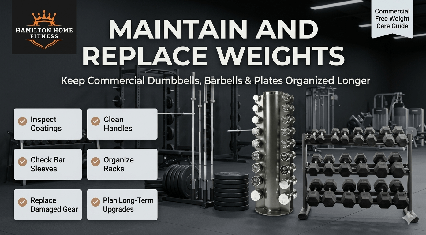 Shop commercial-grade dumbbells, barbells, plates, and racks for your facility. Compare urethane vs rubber, brands like TAG Fitness and York Barbell, and get a custom quote.