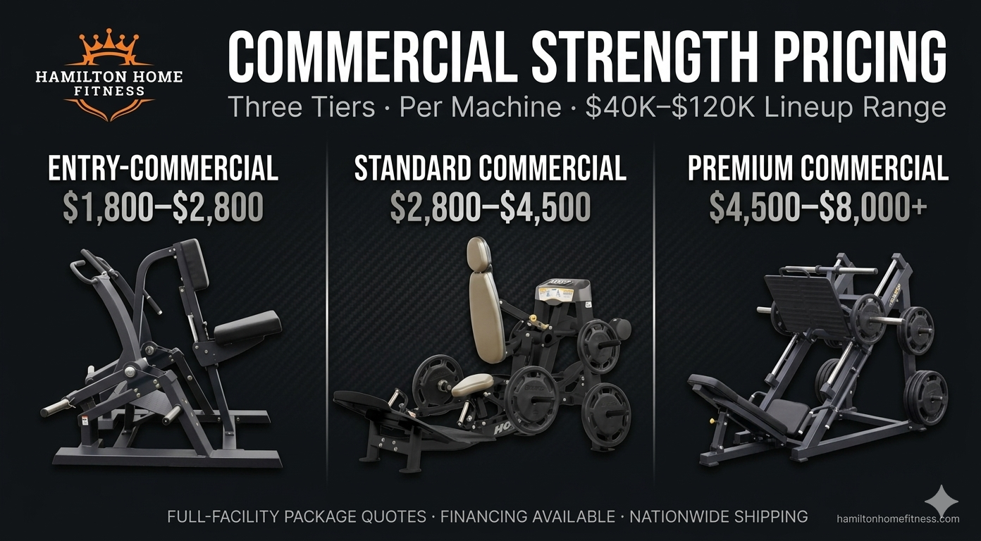 Shop commercial strength machines for your gym. Compare selectorized vs plate-loaded options, top brands like Spirit Fitness and Hoist, and find the right fit for your facility.