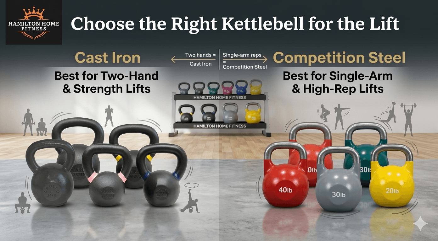 Compare cast iron vs competition kettlebells across handle thickness, sizing, finish, and training use cases so you choose the right bell for your goal. Compare cast iron vs competition kettlebells across handle thickness, sizing, finish, and training use cases so you choose the right bell for your goal.