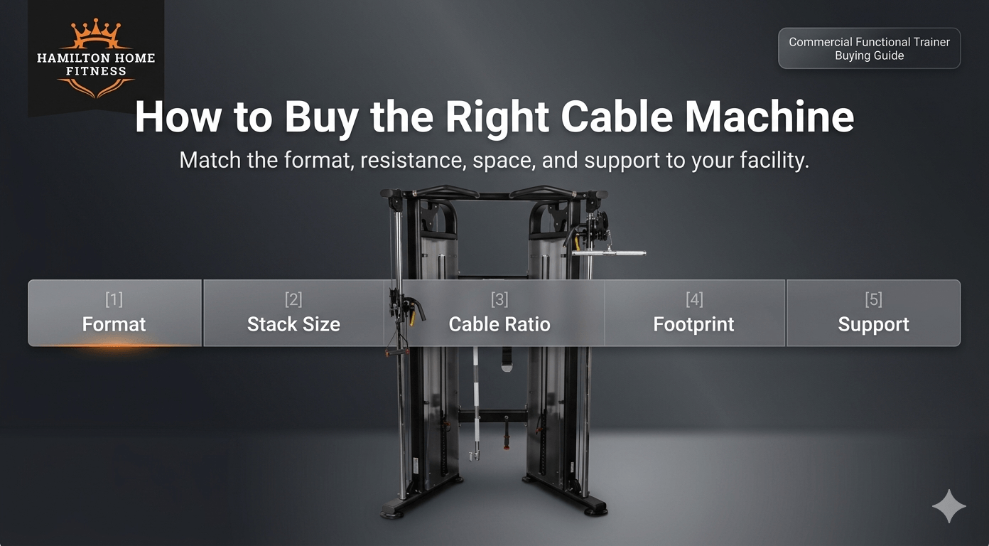 Choose commercial functional trainers and cable machines by space, pulley design, weight stacks, attachments, and training use.