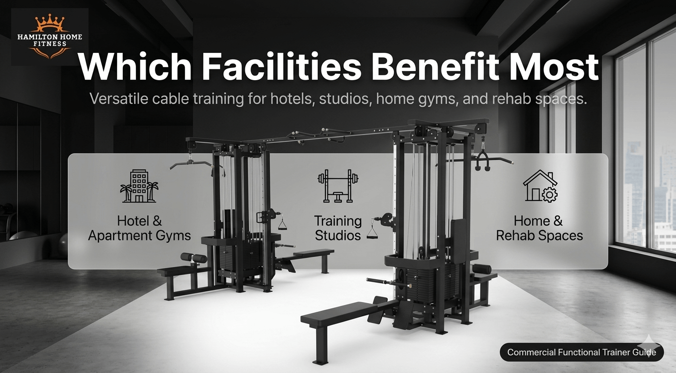 Choose commercial functional trainers and cable machines by space, pulley design, weight stacks, attachments, and training use.