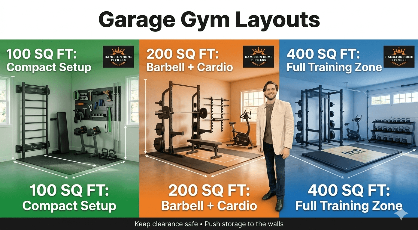 Master your garage gym layout by square footage with proven plans for 100, 200, and 400 sq ft—rack, bench, weights, and cardio that fit. Discover how. Master your garage gym layout by square footage with proven plans for 100, 200, and 400 sq ft—rack, bench, weights, and cardio that fit. Discover how.