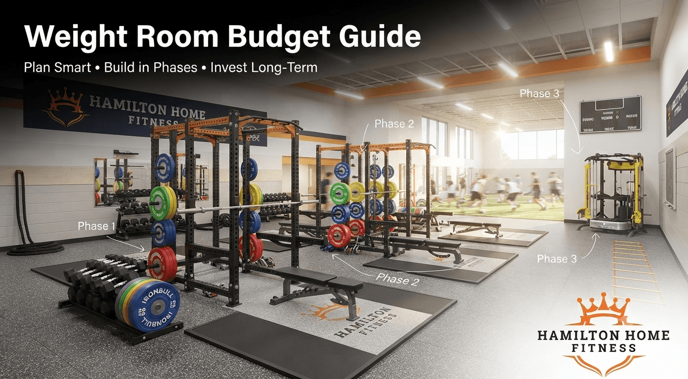 “Weight Room Budget Guide”  Small supporting line:  “Plan Smart • Build in Phases • Invest Long-Term”